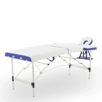 Массажный стол складной MED-MOS JFAL01A 2-х секционный, алюминиевая рама, белый-голубой
